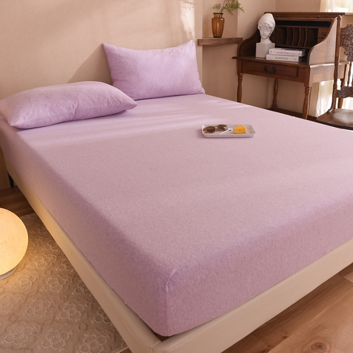 91家纺网 家纺一手货源 找家纺 甜之梦2025针织棉拼色单床笠(任何尺寸都可定制+可接异型缺角） 紫色