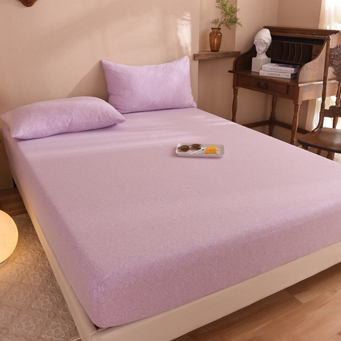 91家纺网 家纺一手货源 找家纺 甜之梦2025针织棉拼色单床笠(任何尺寸都可定制+可接异型缺角） 紫色