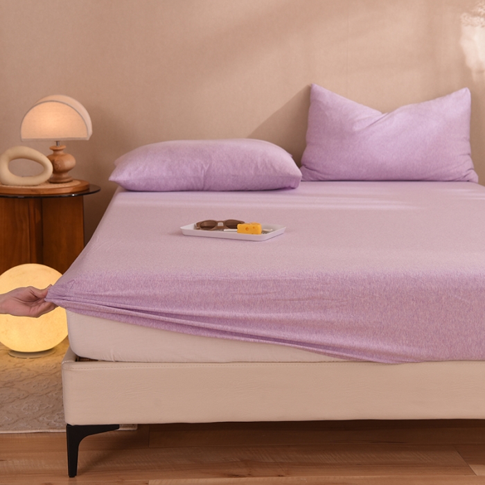 91家纺网 家纺一手货源 找家纺 甜之梦2025针织棉拼色单床笠(任何尺寸都可定制+可接异型缺角） 紫色