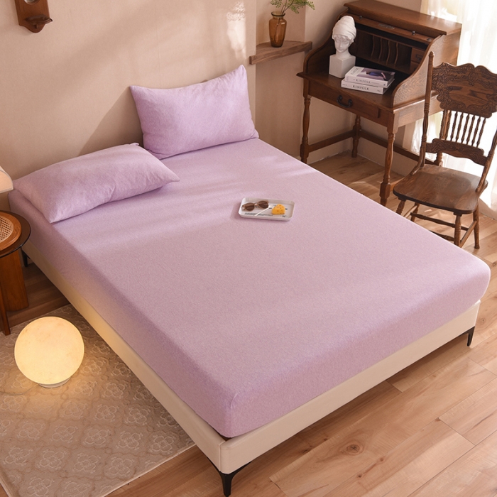 91家纺网 家纺一手货源 找家纺 甜之梦2025针织棉拼色单床笠(任何尺寸都可定制+可接异型缺角） 紫色