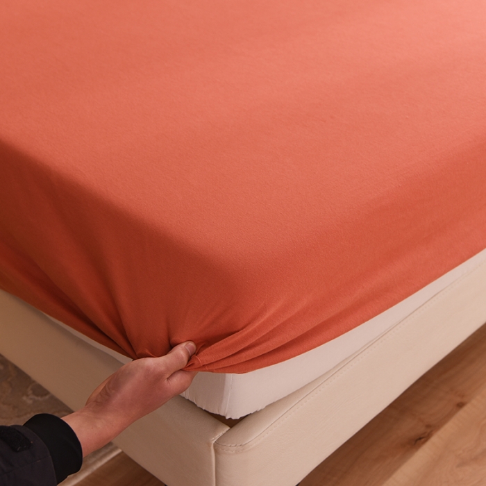 91家纺网 家纺一手货源 找家纺 甜之梦2025针织棉拼色单床笠(任何尺寸都可定制+可接异型缺角） 棕红