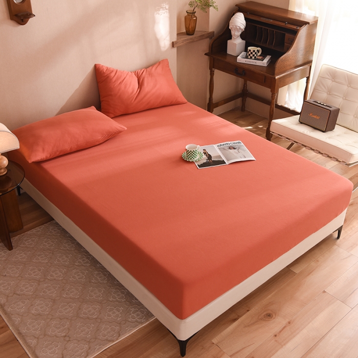 91家纺网 家纺一手货源 找家纺 甜之梦2025针织棉拼色单床笠(任何尺寸都可定制+可接异型缺角） 棕红