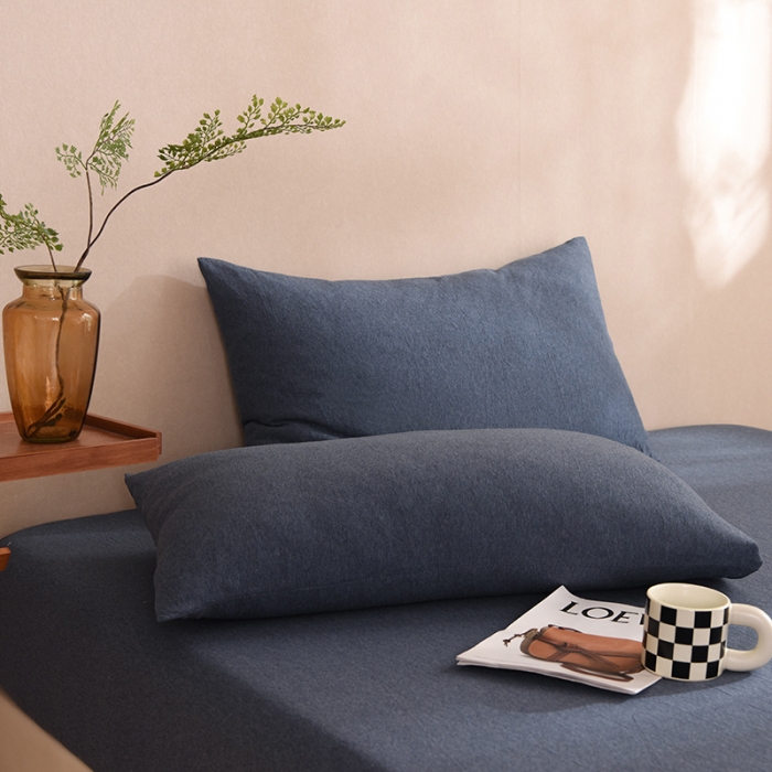 91家纺网 家纺一手货源 找家纺 甜之梦家纺 2025新款针织棉拼色单品枕套 海军蓝