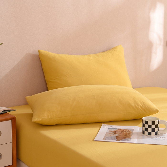 91家纺网 家纺一手货源 找家纺 甜之梦家纺 2025新款针织棉拼色单品枕套 姜黄