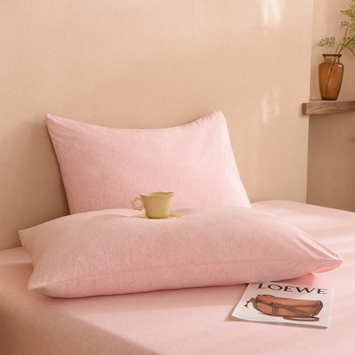 91家纺网 家纺一手货源 找家纺 甜之梦家纺 2025新款针织棉拼色单品枕套 浅粉