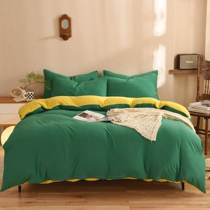 91家纺网 家纺一手货源 找家纺 甜之梦 2025新款针织棉拼色四件套(任何尺寸都可以定制) 草绿+姜黄