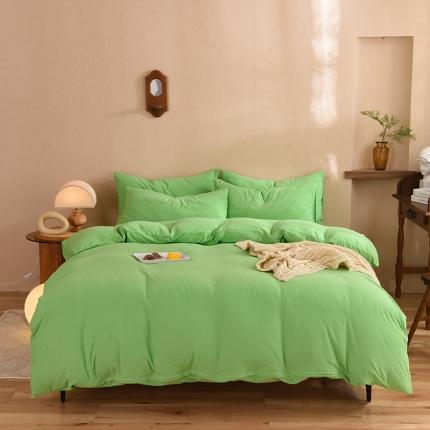 91家纺网 家纺一手货源 找家纺 甜之梦 2025新款针织棉拼色四件套(任何尺寸都可以定制) 果绿