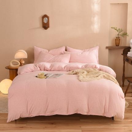 91家纺网 家纺一手货源 找家纺 甜之梦 2025新款针织棉拼色四件套(任何尺寸都可以定制) 浅粉