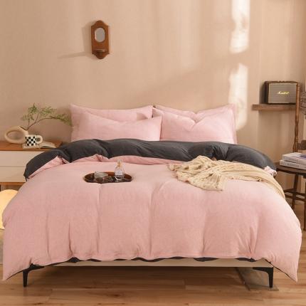 91家纺网 家纺一手货源 找家纺 （总）甜之梦 2025新款针织棉拼色四件套(任何尺寸都可以定制)