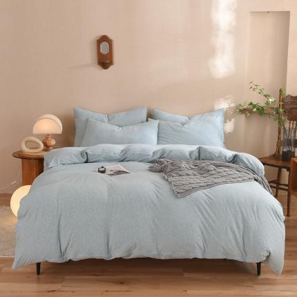 91家纺网 家纺一手货源 找家纺 甜之梦 2025新款针织棉拼色四件套(任何尺寸都可以定制) 水绿