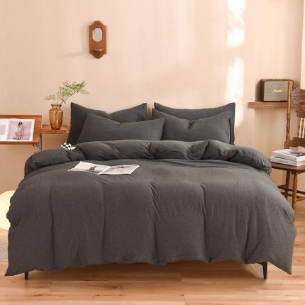 91家纺网 家纺一手货源 找家纺 甜之梦 2025新款针织棉拼色四件套(任何尺寸都可以定制) 碳黑