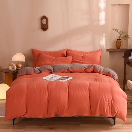 91家纺网 家纺一手货源 找家纺 甜之梦 2025新款针织棉拼色四件套(任何尺寸都可以定制) 棕红＋深咖