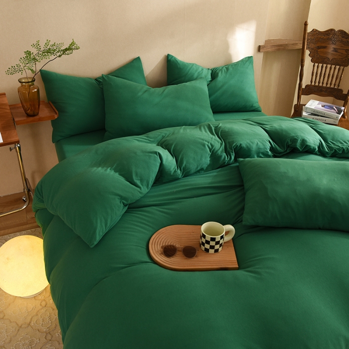 91家纺网 家纺一手货源 找家纺 甜之梦 2025新款针织棉拼色四件套(任何尺寸都可以定制) 草绿