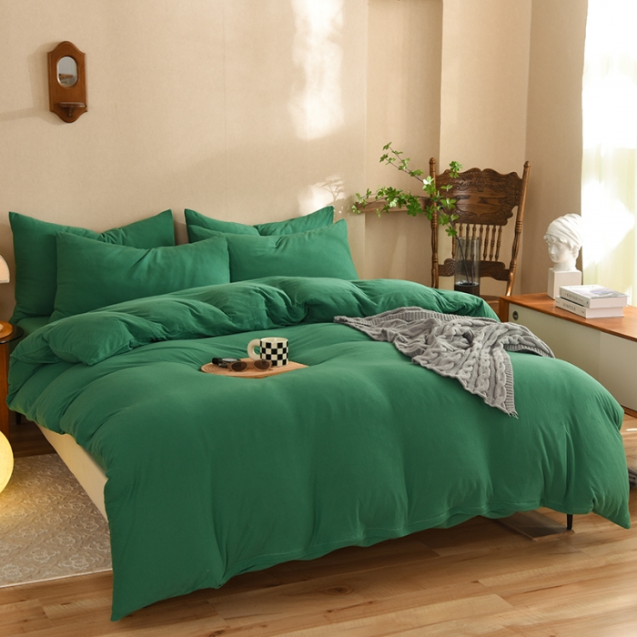 91家纺网 家纺一手货源 找家纺 甜之梦 2025新款针织棉拼色四件套(任何尺寸都可以定制) 草绿