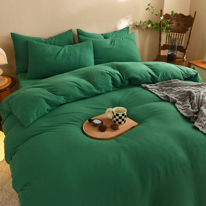 91家纺网 家纺一手货源 找家纺 甜之梦 2025新款针织棉拼色四件套(任何尺寸都可以定制) 草绿