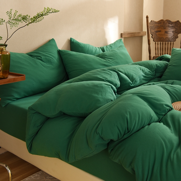 91家纺网 家纺一手货源 找家纺 甜之梦 2025新款针织棉拼色四件套(任何尺寸都可以定制) 草绿