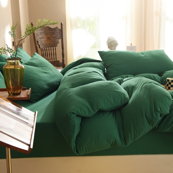 91家纺网 家纺一手货源 找家纺 甜之梦 2025新款针织棉拼色四件套(任何尺寸都可以定制) 草绿