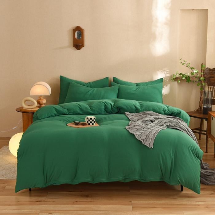 91家纺网 家纺一手货源 找家纺 甜之梦 2025新款针织棉拼色四件套(任何尺寸都可以定制) 草绿