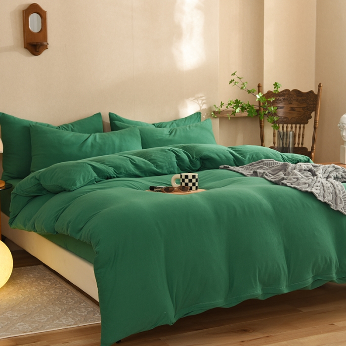 91家纺网 家纺一手货源 找家纺 甜之梦 2025新款针织棉拼色四件套(任何尺寸都可以定制) 草绿