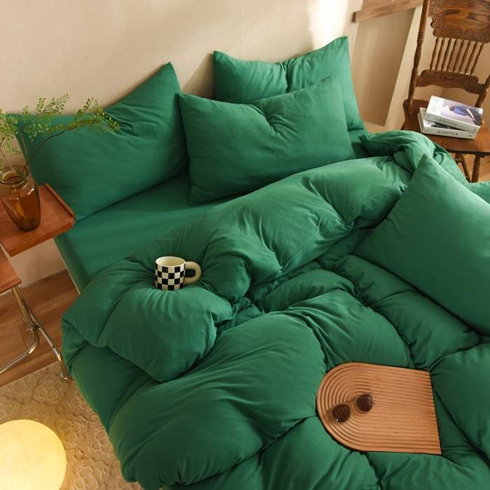 91家纺网 家纺一手货源 找家纺 甜之梦 2025新款针织棉拼色四件套(任何尺寸都可以定制) 草绿