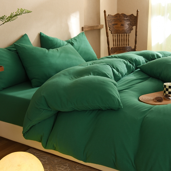 91家纺网 家纺一手货源 找家纺 甜之梦 2025新款针织棉拼色四件套(任何尺寸都可以定制) 草绿