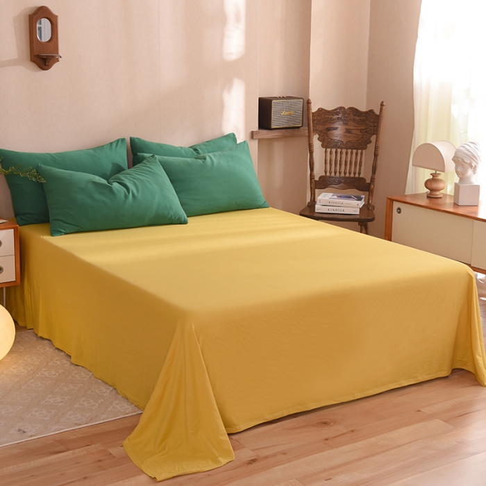 91家纺网 家纺一手货源 找家纺 甜之梦 2025新款针织棉拼色四件套(任何尺寸都可以定制) 草绿+姜黄