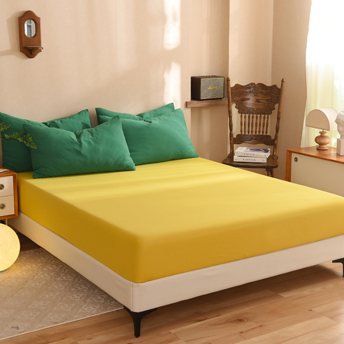 91家纺网 家纺一手货源 找家纺 甜之梦 2025新款针织棉拼色四件套(任何尺寸都可以定制) 草绿+姜黄