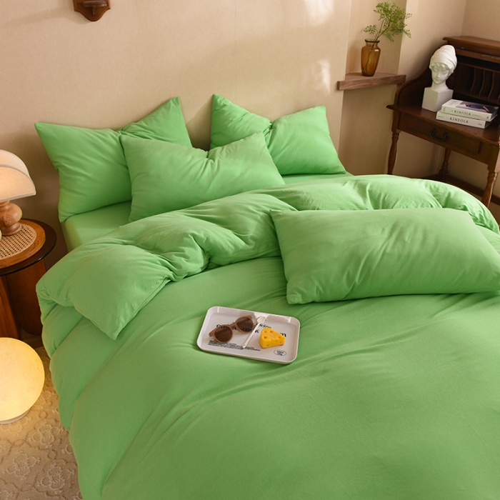 91家纺网 家纺一手货源 找家纺 甜之梦 2025新款针织棉拼色四件套(任何尺寸都可以定制) 果绿