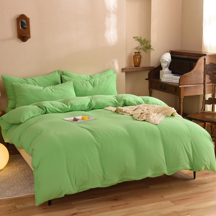 91家纺网 家纺一手货源 找家纺 甜之梦 2025新款针织棉拼色四件套(任何尺寸都可以定制) 果绿