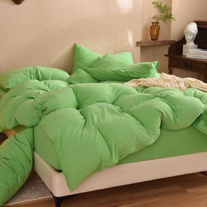 91家纺网 家纺一手货源 找家纺 甜之梦 2025新款针织棉拼色四件套(任何尺寸都可以定制) 果绿