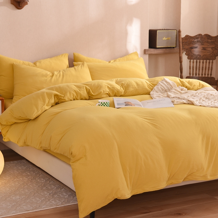 91家纺网 家纺一手货源 找家纺 甜之梦 2025新款针织棉拼色四件套(任何尺寸都可以定制) 姜黄