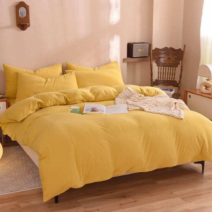 91家纺网 家纺一手货源 找家纺 甜之梦 2025新款针织棉拼色四件套(任何尺寸都可以定制) 姜黄