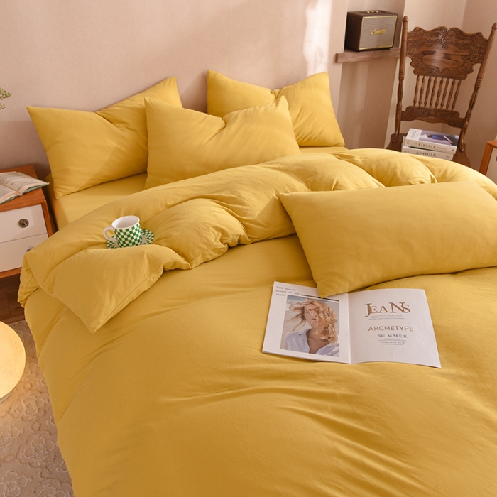 91家纺网 家纺一手货源 找家纺 甜之梦 2025新款针织棉拼色四件套(任何尺寸都可以定制) 姜黄