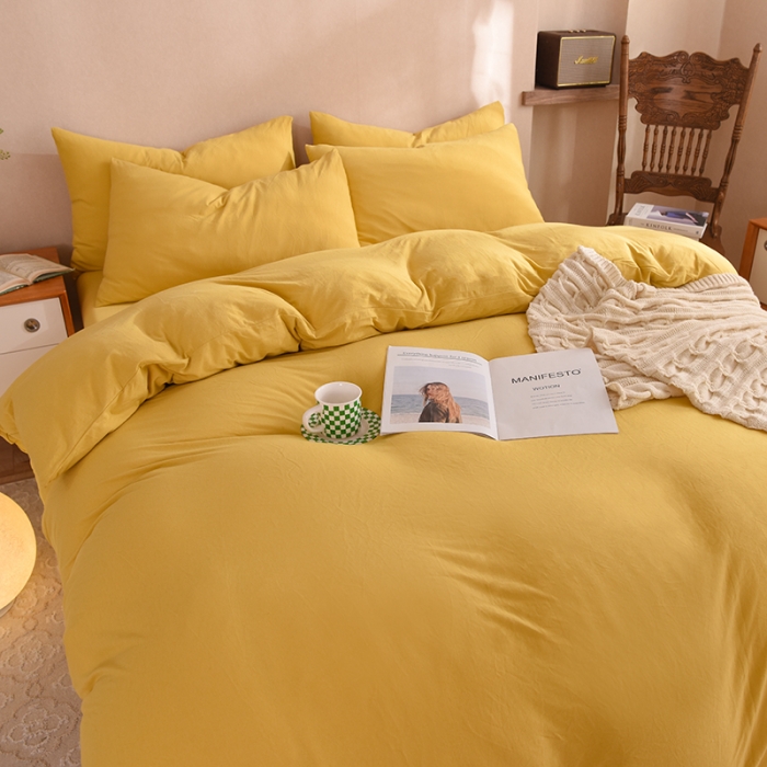 91家纺网 家纺一手货源 找家纺 甜之梦 2025新款针织棉拼色四件套(任何尺寸都可以定制) 姜黄