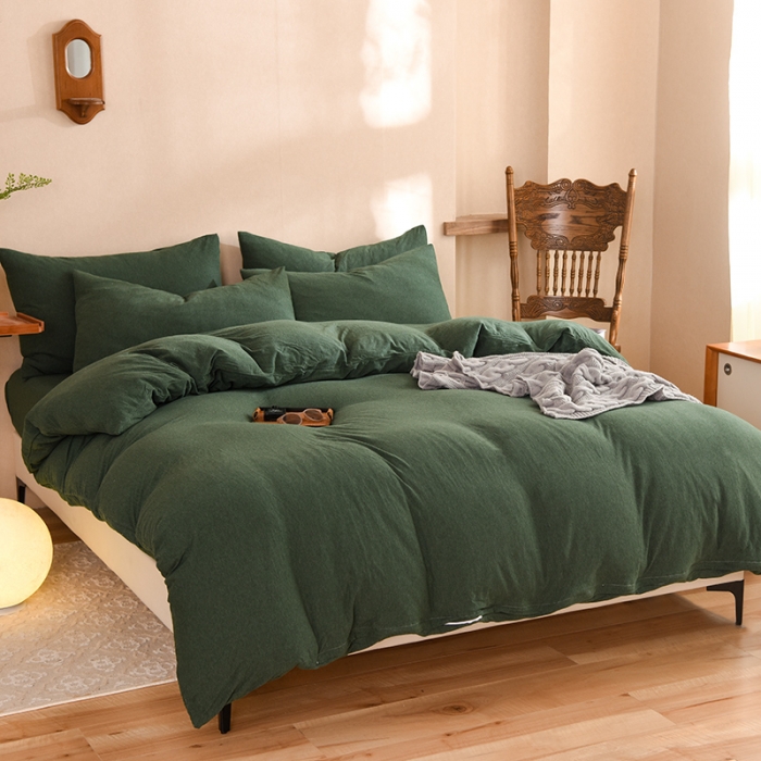 91家纺网 家纺一手货源 找家纺 甜之梦 2025新款针织棉拼色四件套(任何尺寸都可以定制) 墨绿