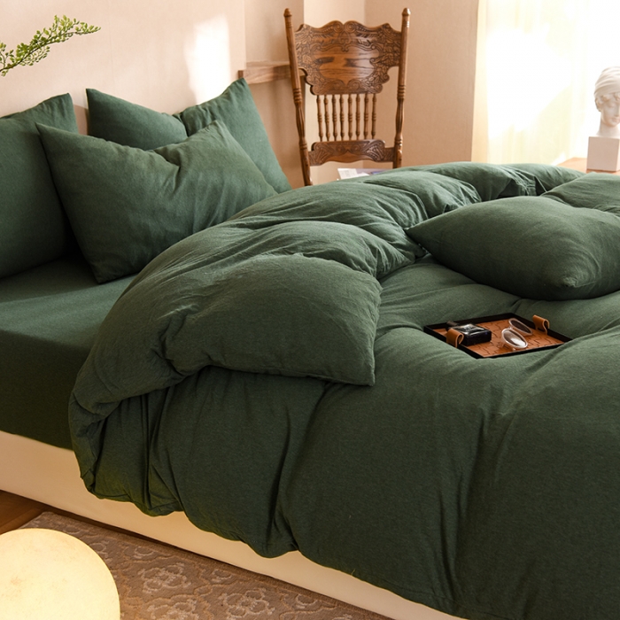 91家纺网 家纺一手货源 找家纺 甜之梦 2025新款针织棉拼色四件套(任何尺寸都可以定制) 墨绿