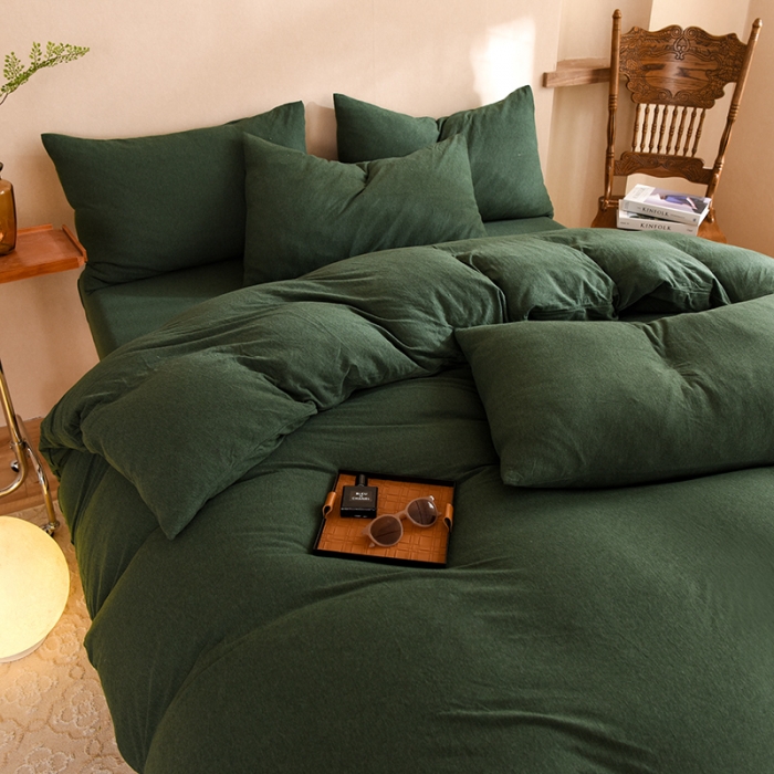 91家纺网 家纺一手货源 找家纺 甜之梦 2025新款针织棉拼色四件套(任何尺寸都可以定制) 墨绿