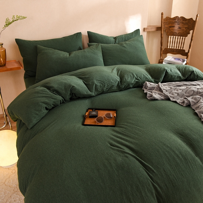 91家纺网 家纺一手货源 找家纺 甜之梦 2025新款针织棉拼色四件套(任何尺寸都可以定制) 墨绿