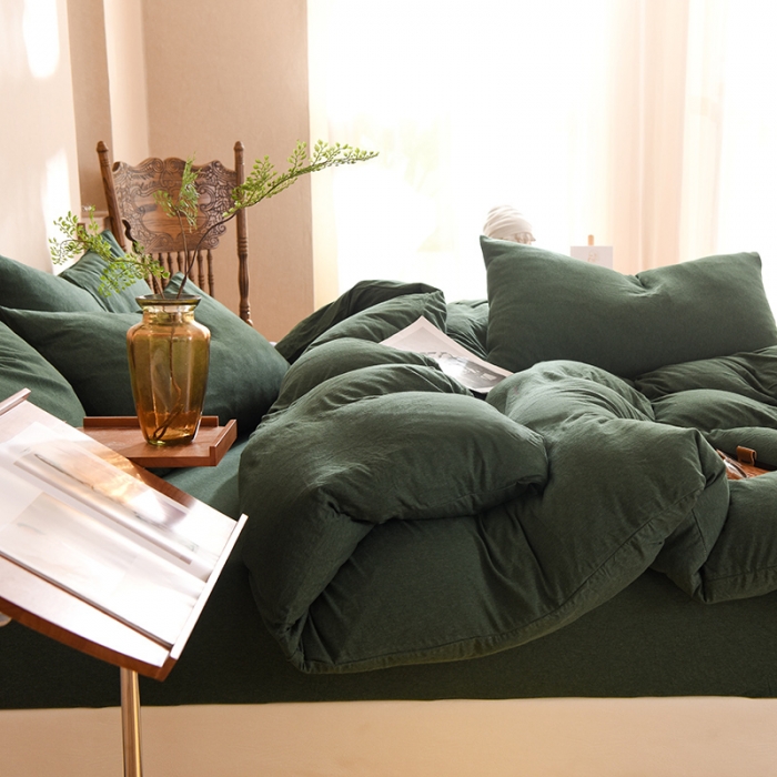 91家纺网 家纺一手货源 找家纺 甜之梦 2025新款针织棉拼色四件套(任何尺寸都可以定制) 墨绿