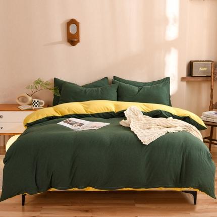 甜之梦 2025新款针织棉拼色四件套(任何尺寸都可以定制) 墨绿+姜黄