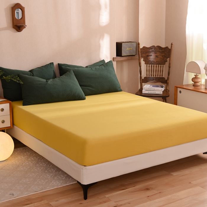 91家纺网 家纺一手货源 找家纺 甜之梦 2025新款针织棉拼色四件套(任何尺寸都可以定制) 墨绿+姜黄