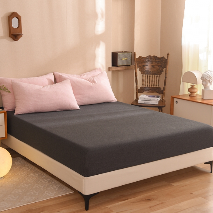 91家纺网 家纺一手货源 找家纺 甜之梦 2025新款针织棉拼色四件套(任何尺寸都可以定制) 浅粉+碳黑