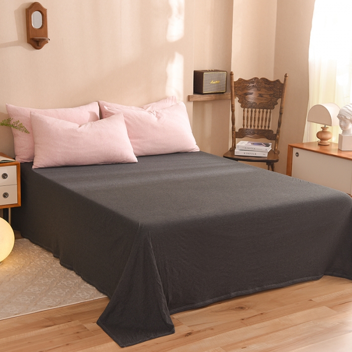 91家纺网 家纺一手货源 找家纺 甜之梦 2025新款针织棉拼色四件套(任何尺寸都可以定制) 浅粉+碳黑