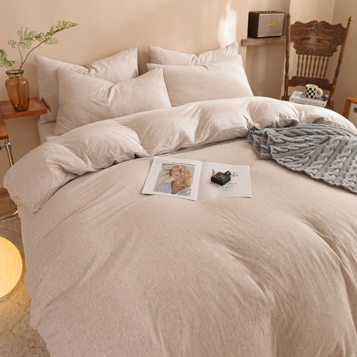 91家纺网 家纺一手货源 找家纺 甜之梦 2025新款针织棉拼色四件套(任何尺寸都可以定制) 浅咖