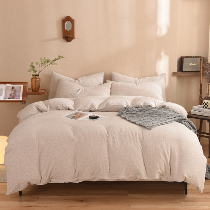 91家纺网 家纺一手货源 找家纺 甜之梦 2025新款针织棉拼色四件套(任何尺寸都可以定制) 浅咖