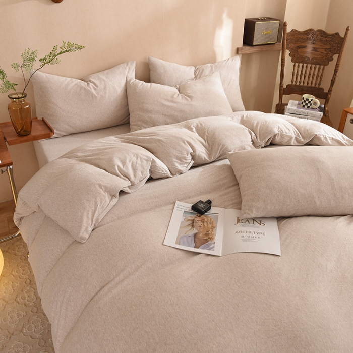 91家纺网 家纺一手货源 找家纺 甜之梦 2025新款针织棉拼色四件套(任何尺寸都可以定制) 浅咖