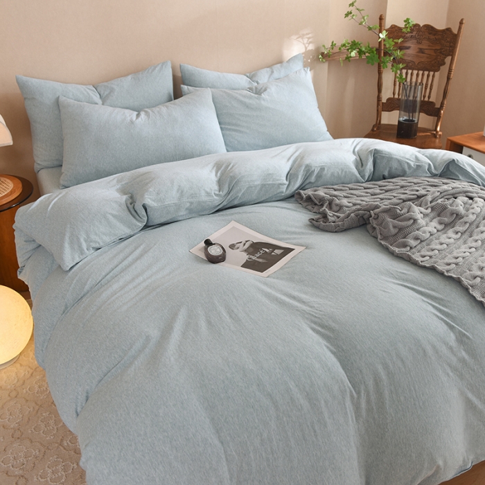 91家纺网 家纺一手货源 找家纺 甜之梦 2025新款针织棉拼色四件套(任何尺寸都可以定制) 水绿