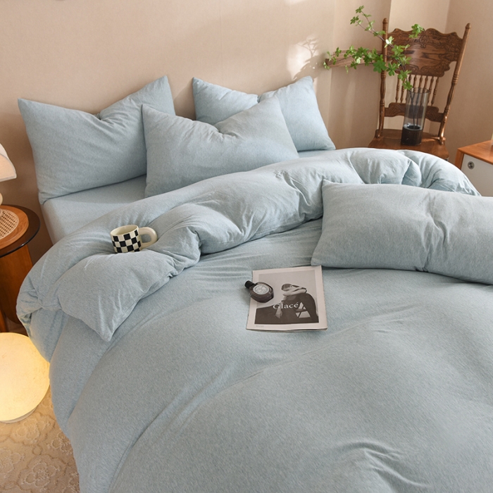 91家纺网 家纺一手货源 找家纺 甜之梦 2025新款针织棉拼色四件套(任何尺寸都可以定制) 水绿