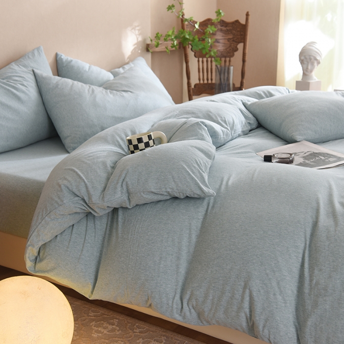 91家纺网 家纺一手货源 找家纺 甜之梦 2025新款针织棉拼色四件套(任何尺寸都可以定制) 水绿