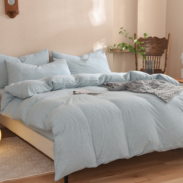 91家纺网 家纺一手货源 找家纺 甜之梦 2025新款针织棉拼色四件套(任何尺寸都可以定制) 水绿